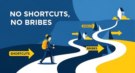 Person choosing the right path towards success avoiding shortcuts and bribes.