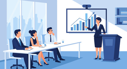 Business People Discussing Financial Report in Office