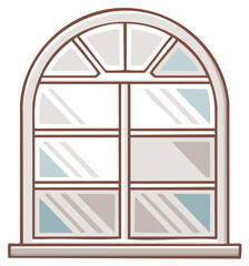 Classic Arched Window Illustration with Glass Panes and White Frame