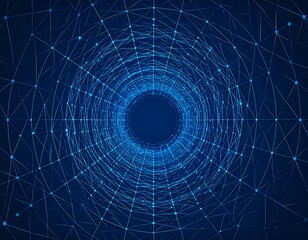 Blue digital network tunnel design, connected dots and lines abstract