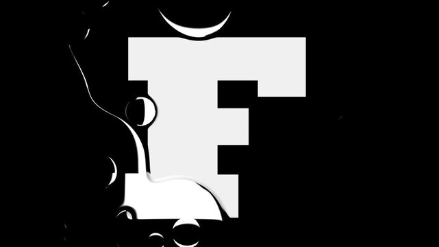 White Letter F Liquid Reveal Graphic Animation Loop Water Drop Text Effect