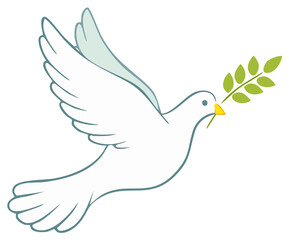 Fototapeta premium White dove in flight with olive branch. Symbol of peace and harmony illustration.