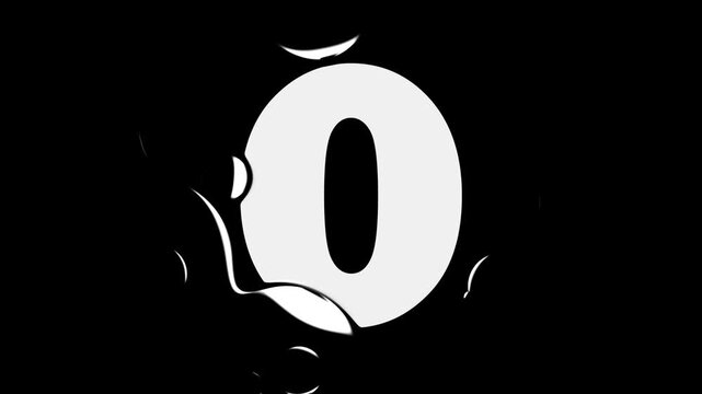 White Number 0 Liquid Reveal Graphic Animation Loop Water Drop Text Effect