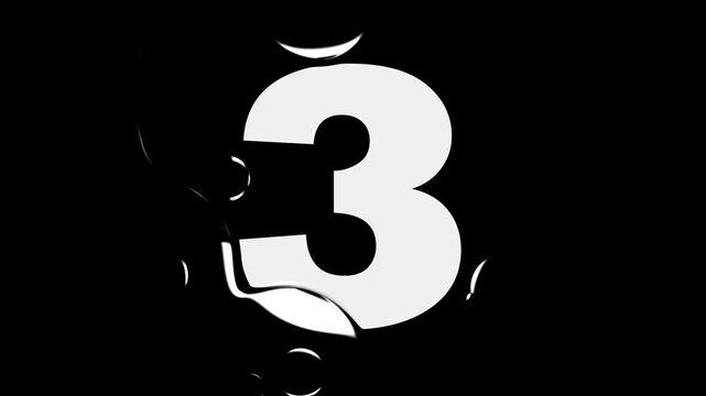 White Number 3 Liquid Reveal Graphic Animation Loop Water Drop Text Effect