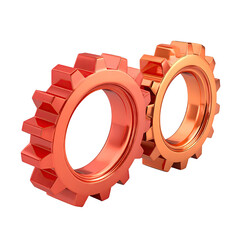 Two interlocking metallic gears, copper color