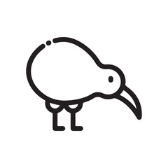 Black outlined kiwi bird icon with a long beak and simple legs. Line icon style editable stroke