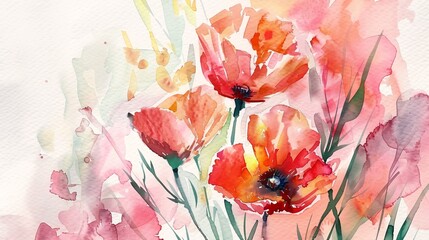 Beautiful watercolor flowers blend soft colors, creating a delicate and vibrant artwork.