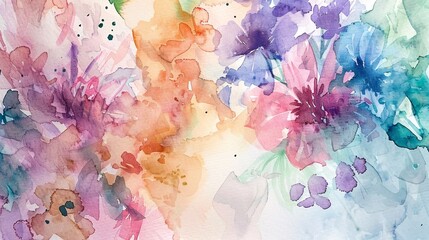 Beautiful watercolor flowers blend soft colors, creating a delicate and vibrant artwork.