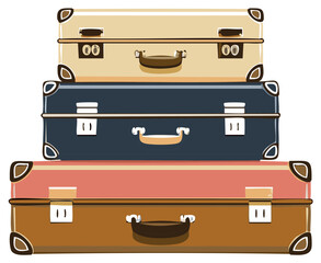 Stack of vintage suitcases travel concept illustration.