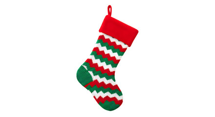 Festive christmas stocking with red cuff and chevron pattern in green red and white against a perfect for holiday decorations and gifts this season