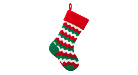 Festive christmas stocking with red cuff and chevron pattern in green red and white against a perfect for holiday decorations and gifts this season