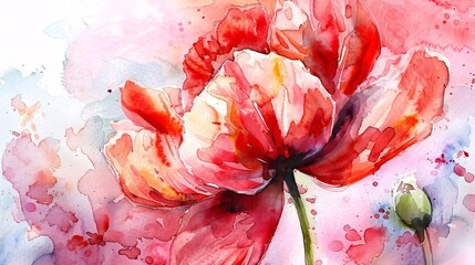 Beautiful watercolor flowers blend soft colors, creating a delicate and vibrant artwork.