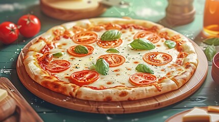 gooey slice of pepperoni pizza with stretching melted cheese, served on a wooden board with fresh parsley garnish.