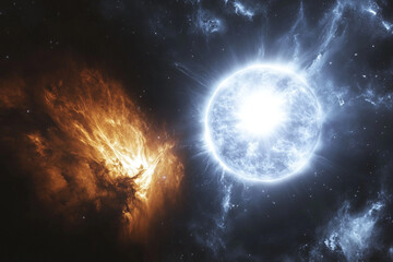 Fototapeta premium A deep-space capture of a white dwarf consuming a companion star 
