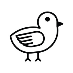 Stylized bird icon thick black outline round body simple wing detail small legs. Line icon style editable stroke
