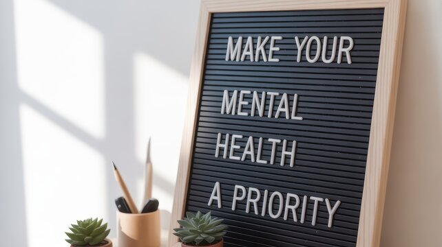 Make your mental health a priority inspirational message on letter board