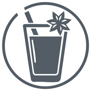 Cocktail icon design with a straw, anice flower, and a rounded circular frame