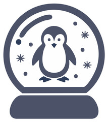 Obraz premium Penguin in a winter snow globe with snowflakes, Christmas holiday vector icon.