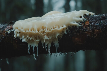 A fungus slowly engulfing a fallen tree branch
