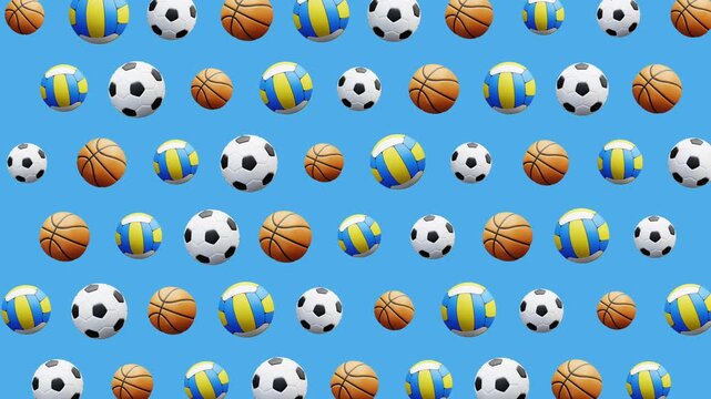 Sport animation pattern soccer ball basketball volleyball seamless background game suitable for sports-related designs, websites, marketing, and children's content
