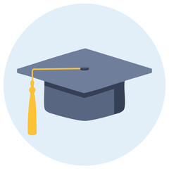 Graduation Mortarboard Cap with Tassel Illustration on Light Blue Circle Background