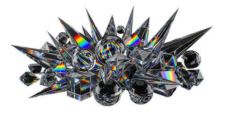 Abstract arrangement of geometric shapes isolated on transparent background