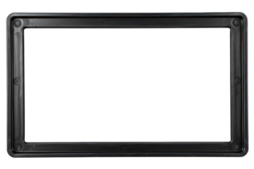 Simple black plastic rectangular frame for mounting on a transparent background