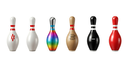 Collection of bowling pin isolated on transparent background, sport equipment