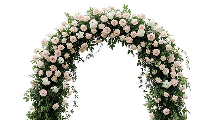 Floral wedding arch isolated on transparent background with pink and white roses