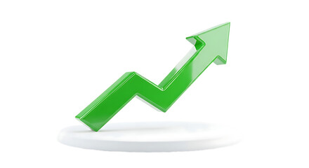 Green arrow pointing upward isolated on transparent background, business growth concept