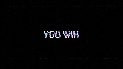 You win glitch effect animation on black background. 4K Video - Powered by Adobe