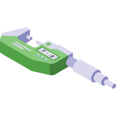 Obraz premium Digital Micrometer With Green Casing And LCD Display Measuring Precision In Engineering And Manufacturing On Transparent Background