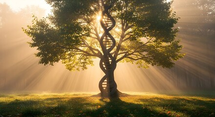 Golden light bathes a majestic tree with an integrated DNA helix, a powerful visual symbolizing the deep roots of science and the path to a healthy life