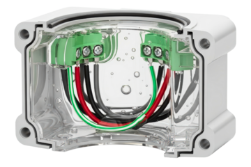 Waterproof electrical junction box with terminal connectors on a transparent background