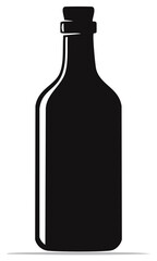 Elegant black bottle silhouette with natural cork stopper vector icon