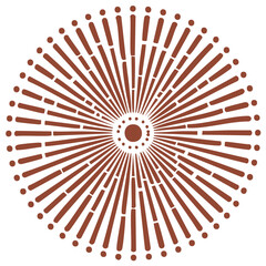 Obraz premium Abstract bohemian sunburst mandala with radial lines and dots in terracotta color