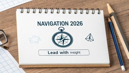 Creative planning for future navigation 2026 with compass and puzzle pieces in modern workspace for strategic insight