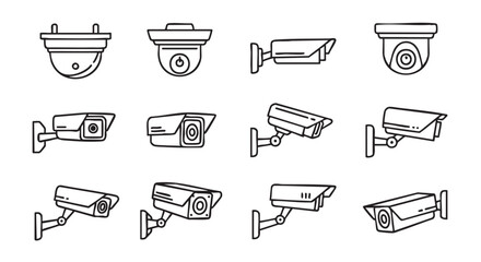 Security camera outline icons set for security and protection concept