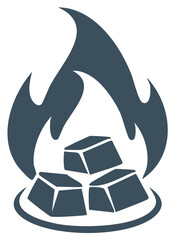 Stylized Fire Flame with Coal Blocks Power Fuel Energy Source Icon Graphic