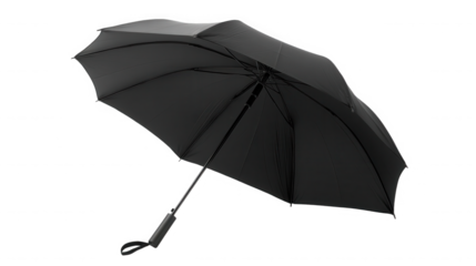 Sleek black umbrella providing protection from the rain on transparent background