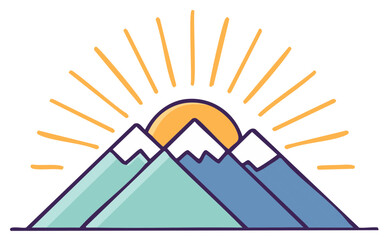Mountain Peaks Silhouette with Rising Sun Vector Illustration Design Graphic