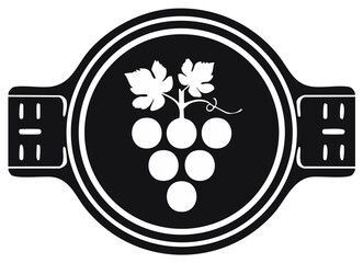 Elegant Winery Emblem with Grapes and Leaves in Black and White Style