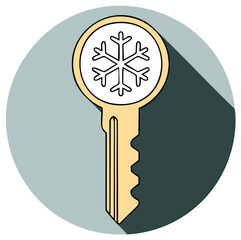 Golden Key with Snowflake Symbol and Long Shadow