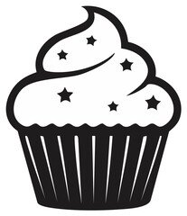 Cupcake Dessert Treat Illustration Black White Stars Pastry Bakery Goodies