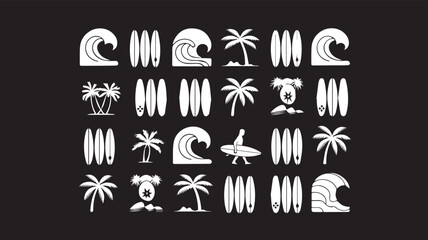 Fototapeta premium Vector art of collection of surfing and tropical icons