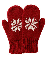 Red Wool Mittens with Snowflake Pattern Warm Winter Gloves 3D
