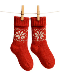 Red Wool Socks with Snowflake Pattern Cozy Hanging Winter cloth