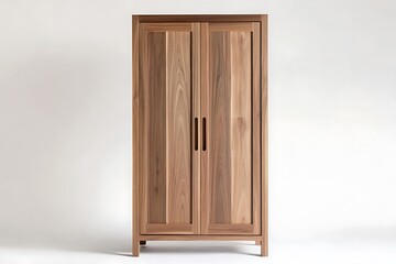 A modern storage unit crafted from wood featuring double front panels.
