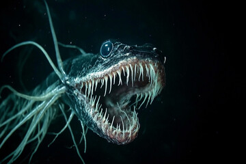A mysterious deep-sea creature lurking in the depths of an underground abyss