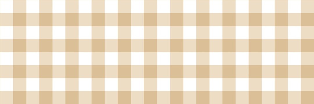 Beige gingham plaid pattern for cozy backgrounds, rustic tablecloths, or warm fabric designs, with classic checked lines in a seamless horizontal and vertical grid. Beige woven tartan checkered grid.